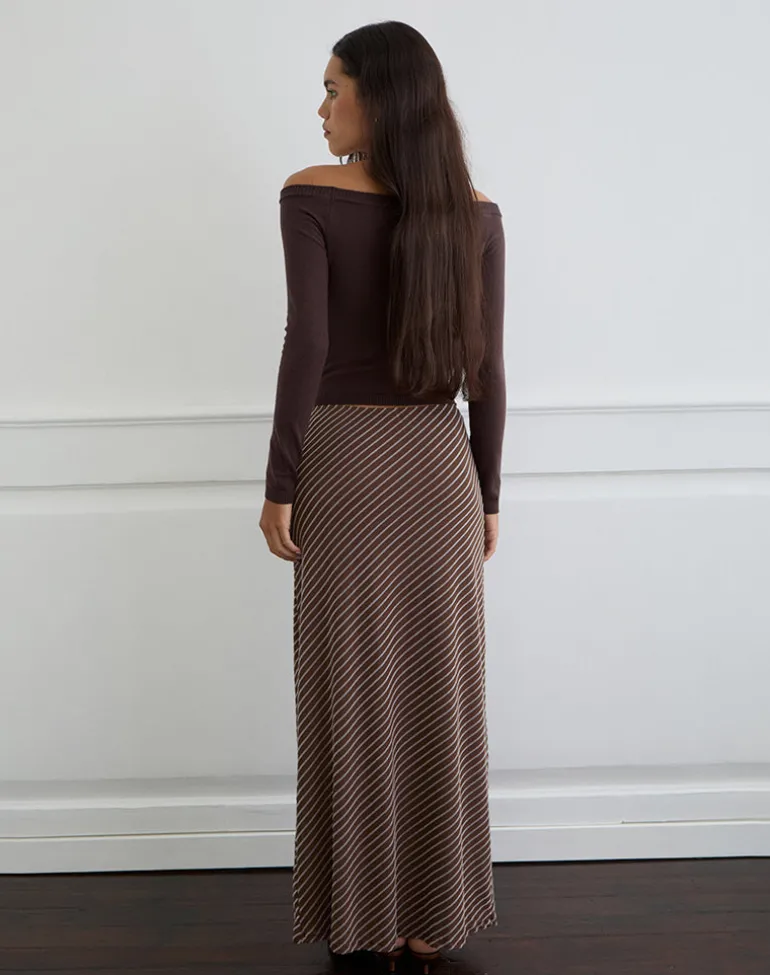 Surina Maxi Skirt in Diagonal Striped Flock Brown and Cream