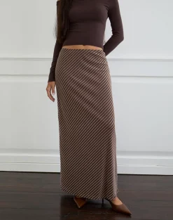 Surina Maxi Skirt in Diagonal Striped Flock Brown and Cream
