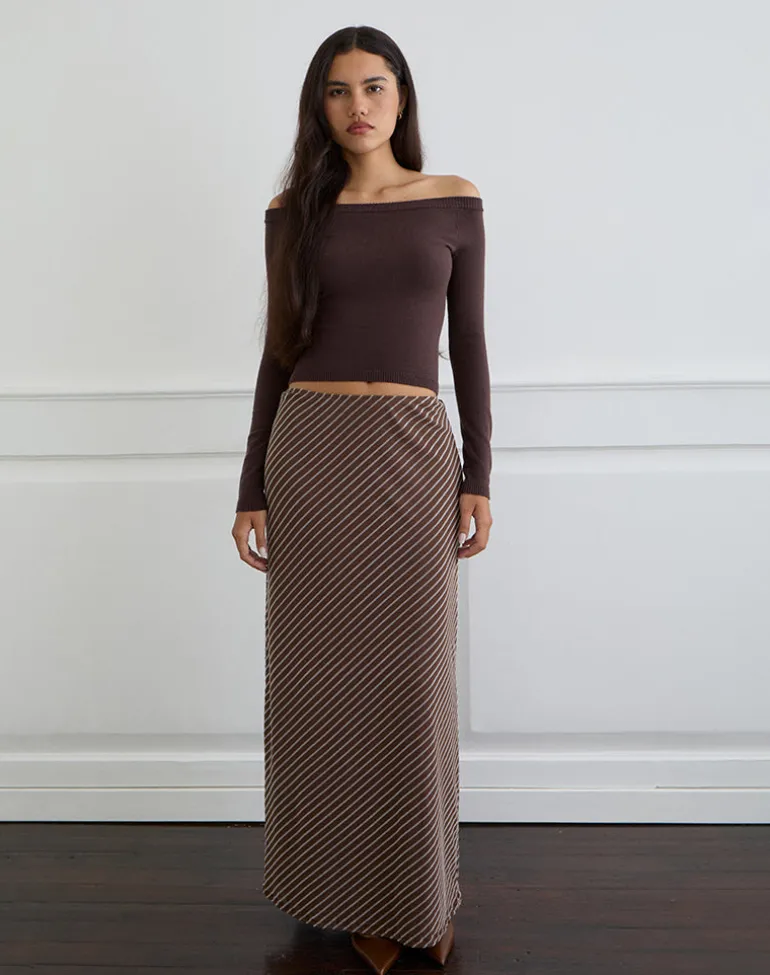Surina Maxi Skirt in Diagonal Striped Flock Brown and Cream