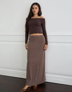 Surina Maxi Skirt in Diagonal Striped Flock Brown and Cream