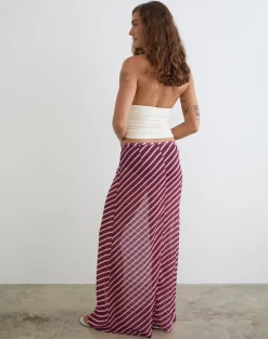 Surina Maxi Skirt in Tilted Stripe Chiffon Pink and Burgundy