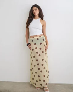 Surina Maxi Skirt in Yellow with Irregular Polka Brown
