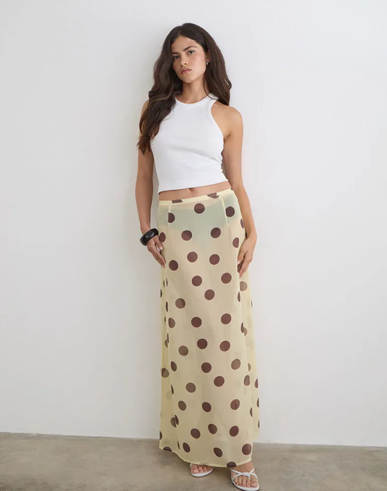Surina Maxi Skirt in Yellow with Irregular Polka Brown