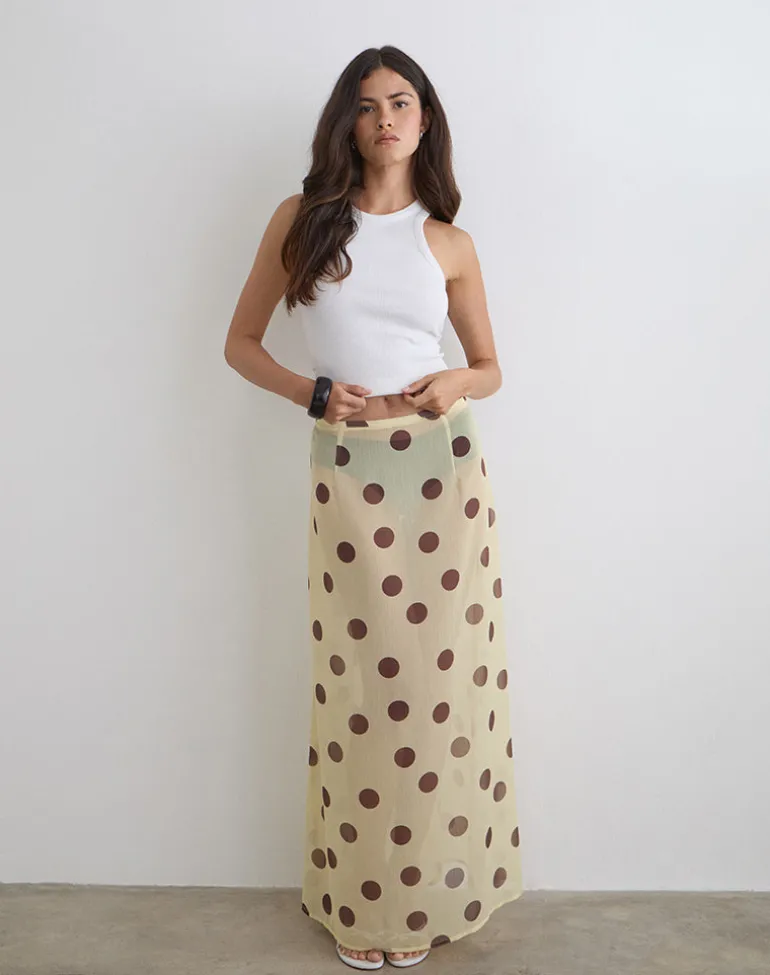 Surina Maxi Skirt in Yellow with Irregular Polka Brown