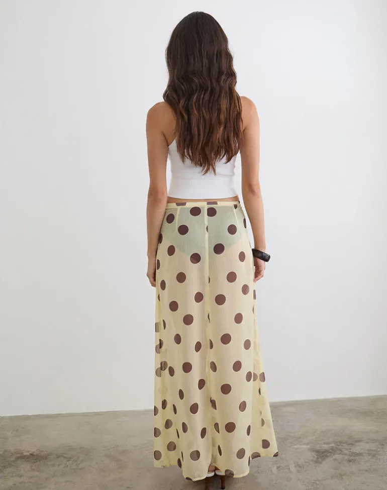 Surina Maxi Skirt in Yellow with Irregular Polka Brown