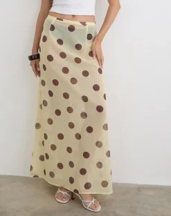 Surina Maxi Skirt in Yellow with Irregular Polka Brown