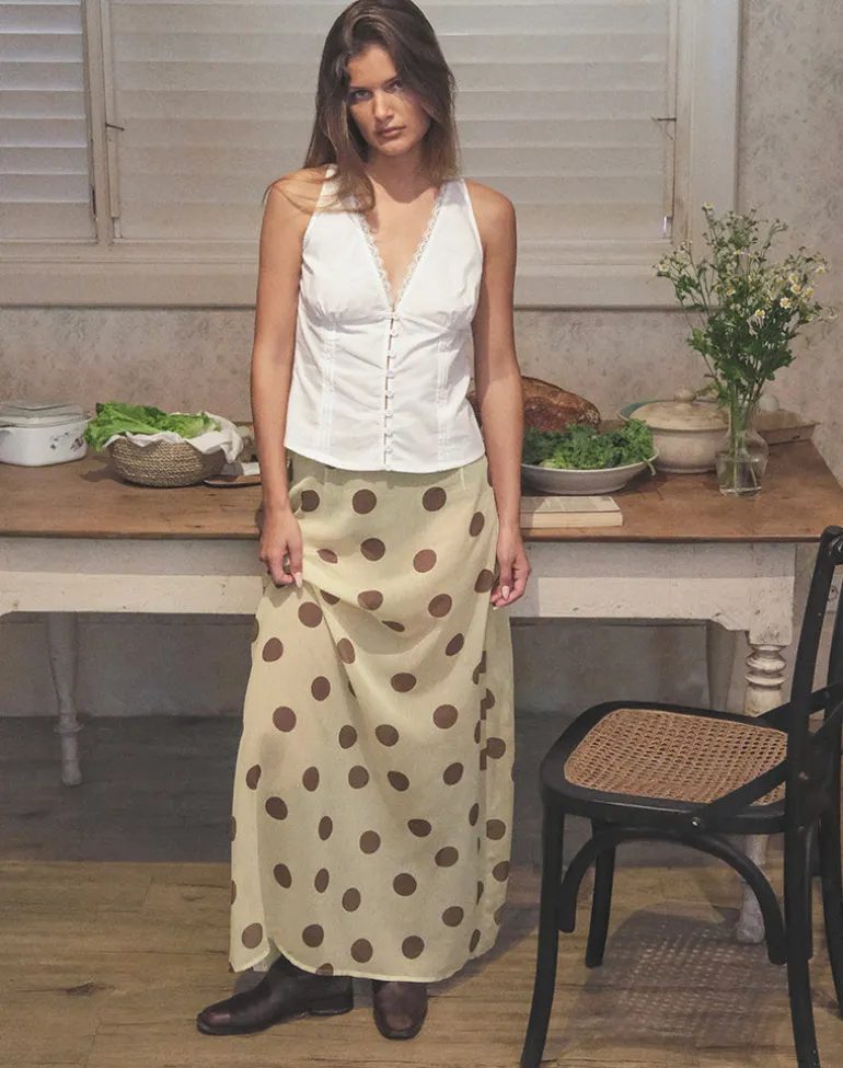 Surina Maxi Skirt in Yellow with Irregular Polka Brown