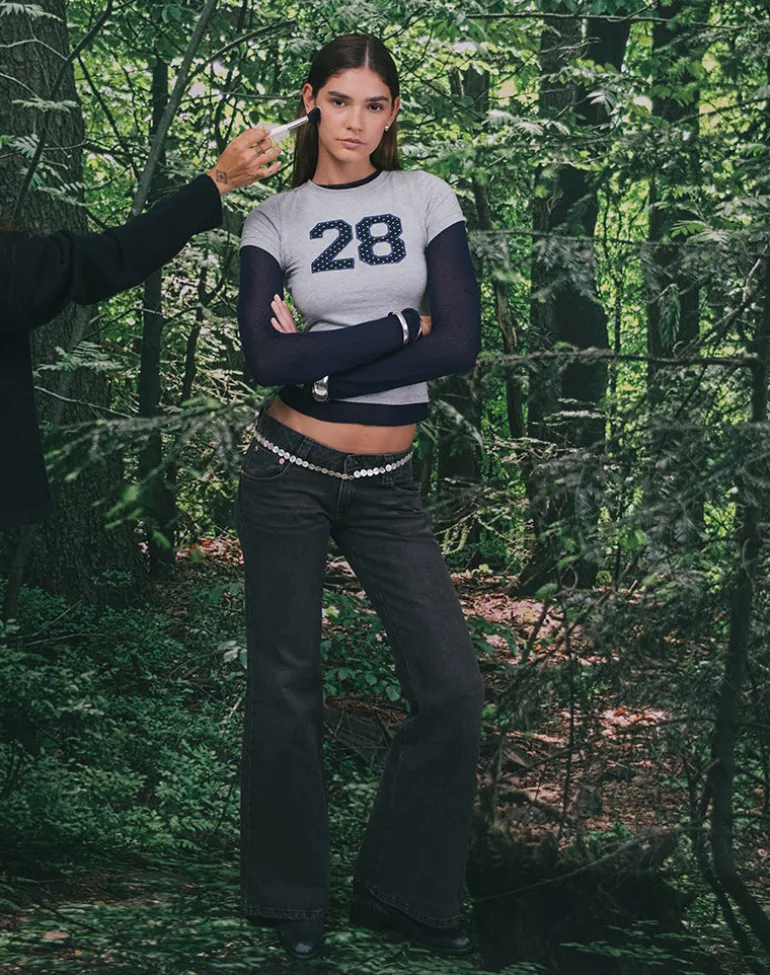 Sutin Tee in Grey Marl with Polka Embroidery