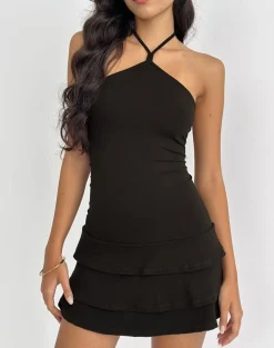 Suzetta Halter Mini Dress in Chocolate Brown