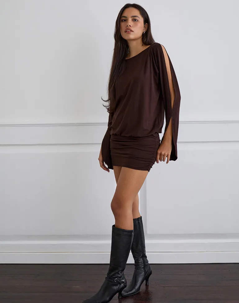 Sybe Long Sleeve Mini Dress in Bitter Chocolate