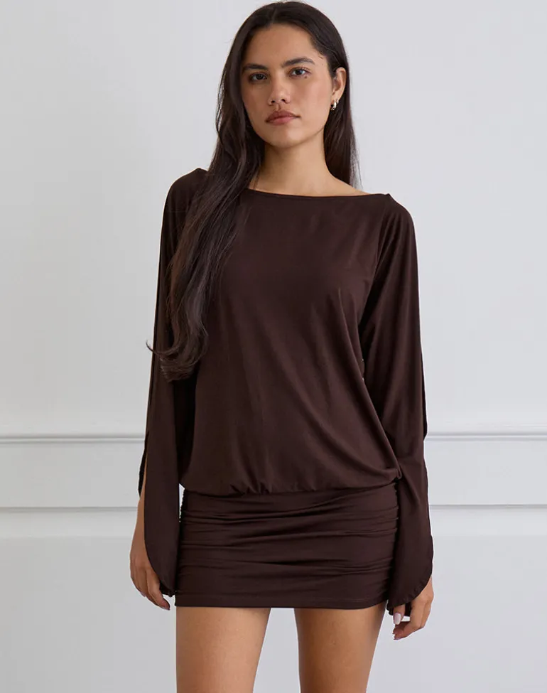 Sybe Long Sleeve Mini Dress in Bitter Chocolate