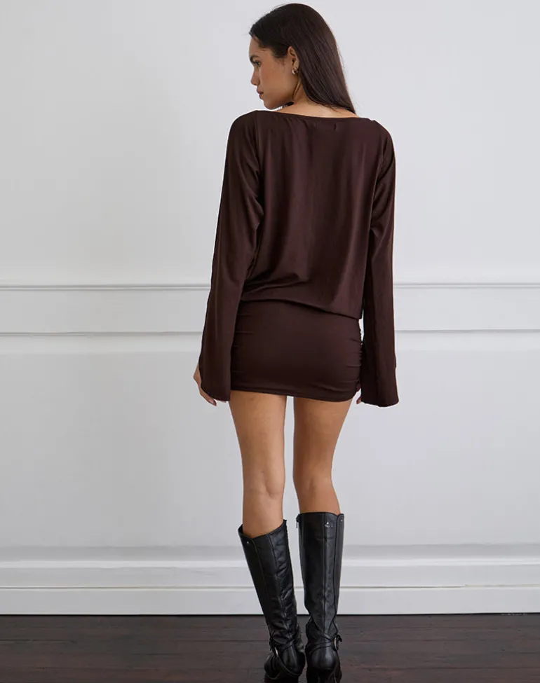 Sybe Long Sleeve Mini Dress in Bitter Chocolate