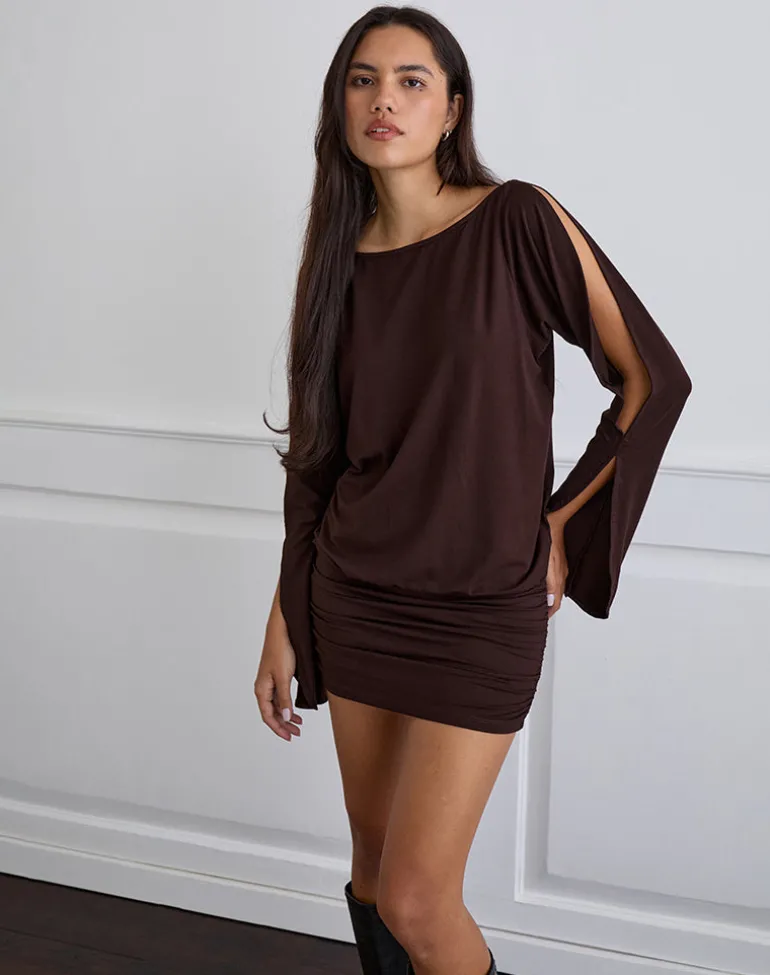 Sybe Long Sleeve Mini Dress in Bitter Chocolate