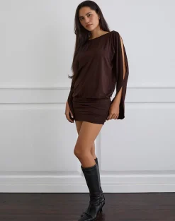 Sybe Long Sleeve Mini Dress in Bitter Chocolate