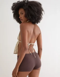 Syrma Backless Halterneck Top in Tilt Lines Beige