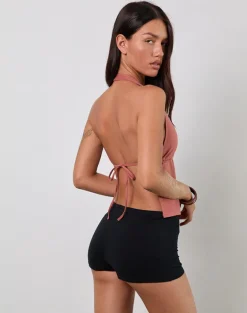 Syrma Backless Halter Top in Linen Tuscan Red