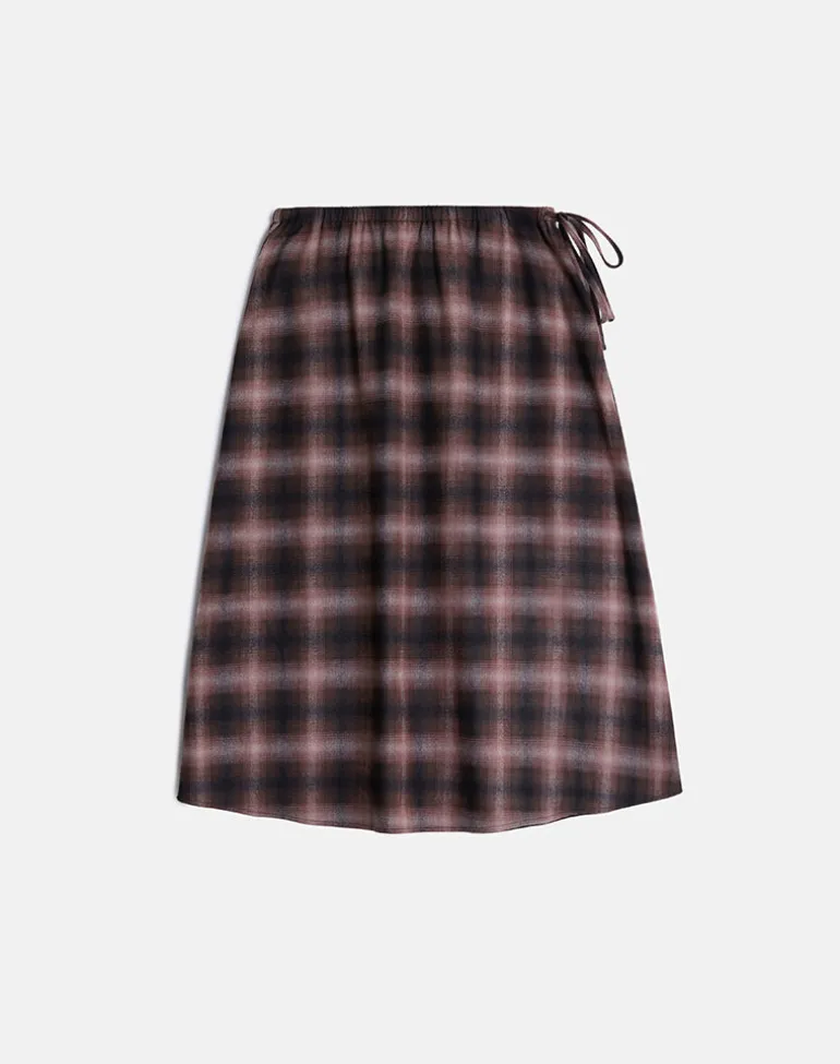 Taka Midi Skirt in Pink and Brown Check