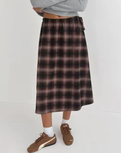 Taka Midi Skirt in Pink and Brown Check