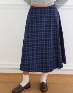 Takika Midi Skirt in Midnight Blue Check