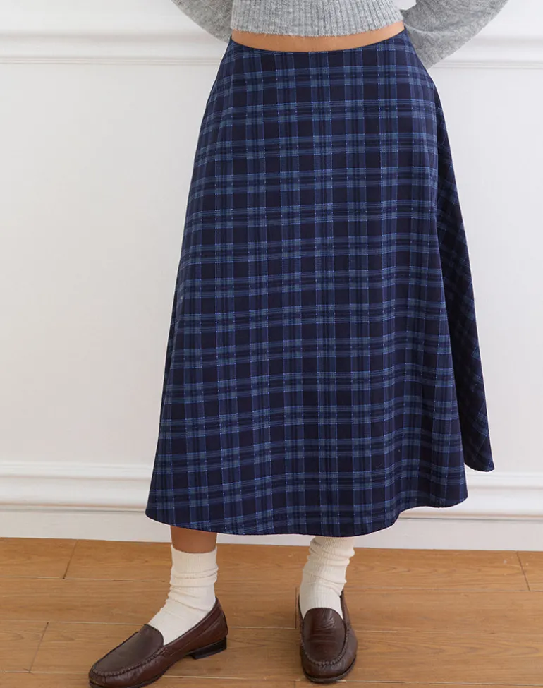 Takika Midi Skirt in Midnight Blue Check