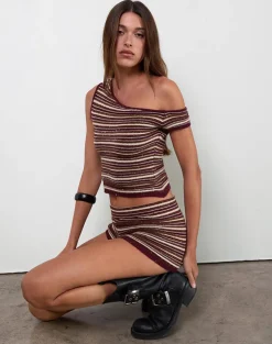 Tamia Off Shoulder Top in Shimmer Stripe Knit Rust
