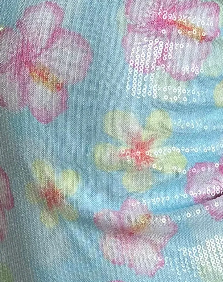 Tampa Top in Sequin Blooming Flower Blue