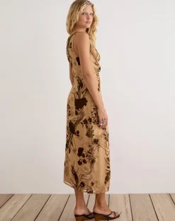 Tana Cowl Maxi Dress in Floral Devore Beige