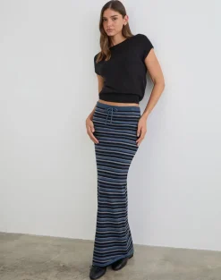 Tarmina Maxi Skirt in Knit Stripe Blue and Grey