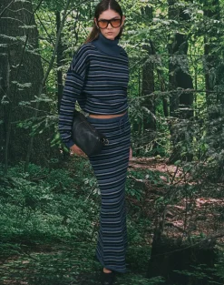 Tarmina Maxi Skirt in Knit Stripe Blue and Grey