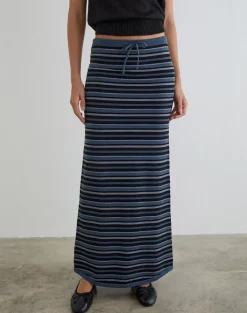 Tarmina Maxi Skirt in Knit Stripe Blue and Grey
