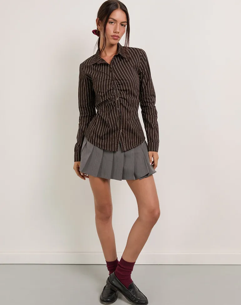 Tarsi Fitted Shirt in Mono Pinstripe Chocolate