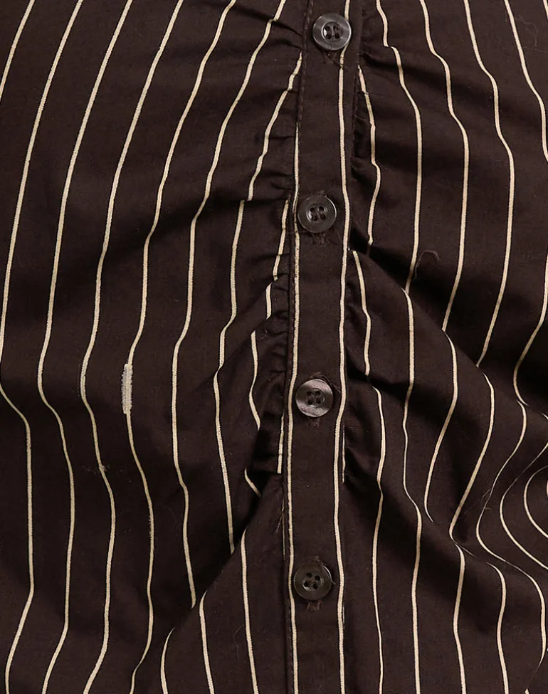 Tarsi Fitted Shirt in Mono Pinstripe Chocolate
