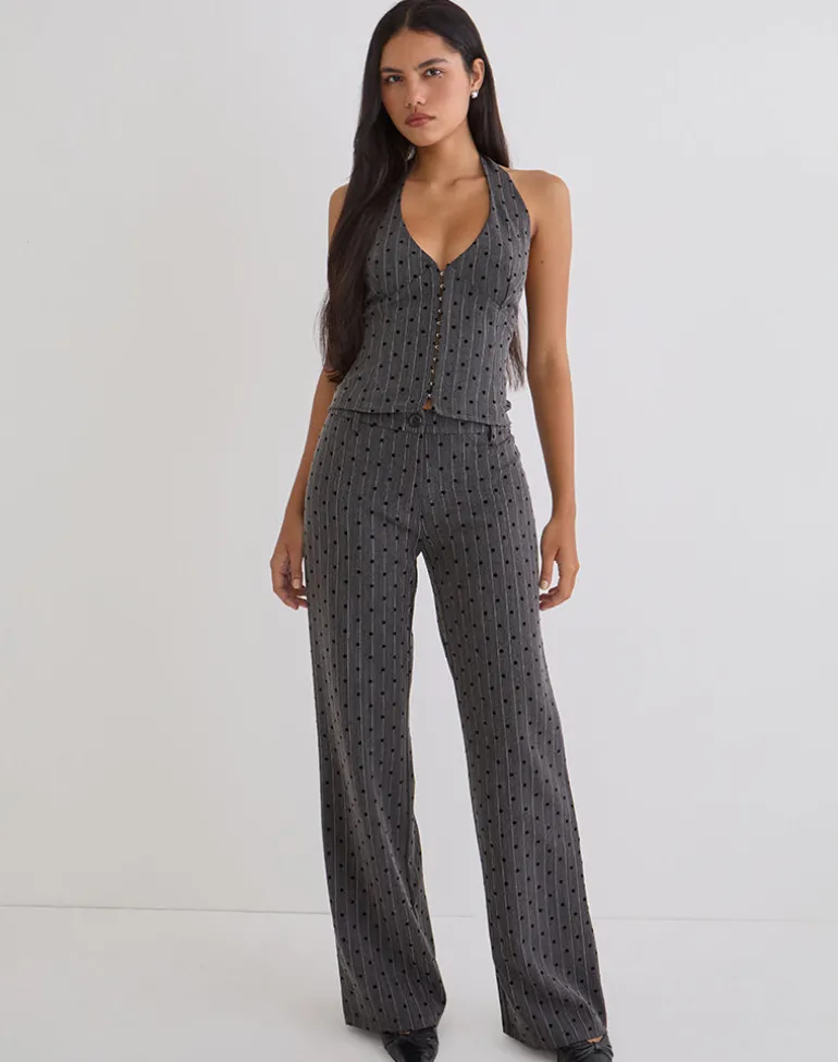 Tatina Trouser in Charcoal with Polka Pinstripe