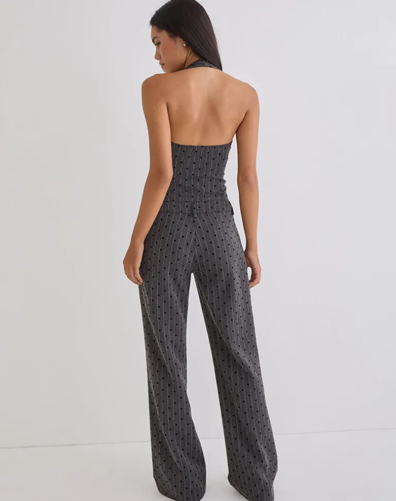 Tatina Trouser in Charcoal with Polka Pinstripe