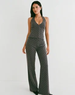 Tatina Trouser in Charcoal with Polka Pinstripe