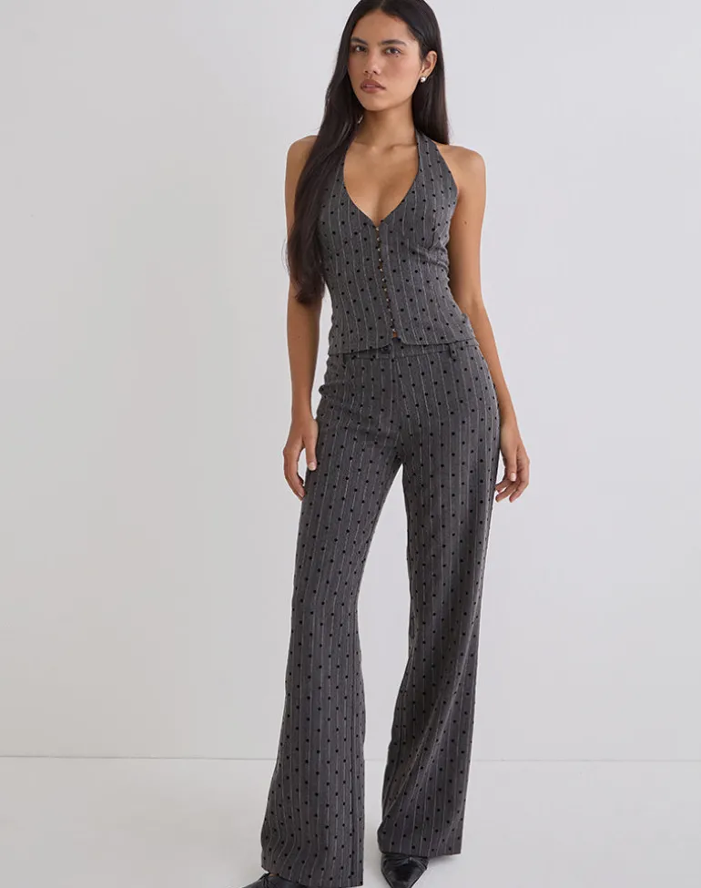Tatina Trouser in Charcoal with Polka Pinstripe