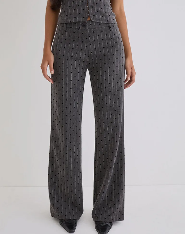 Tatina Trouser in Charcoal with Polka Pinstripe