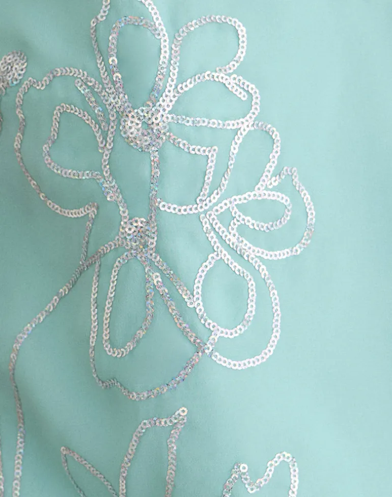 Tavina Top in Chiffon Floral Sequin Turquoise