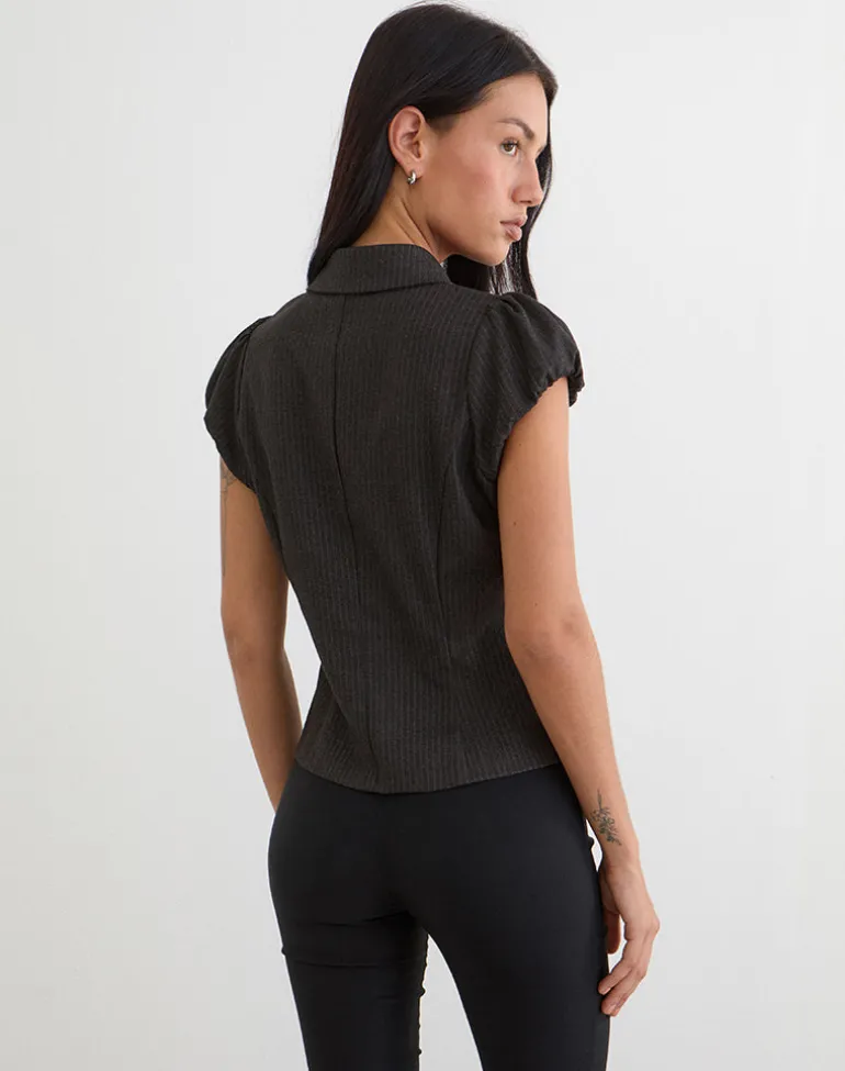 Telese Asymmetric Shirt in Dusky Pinstripe Grey
