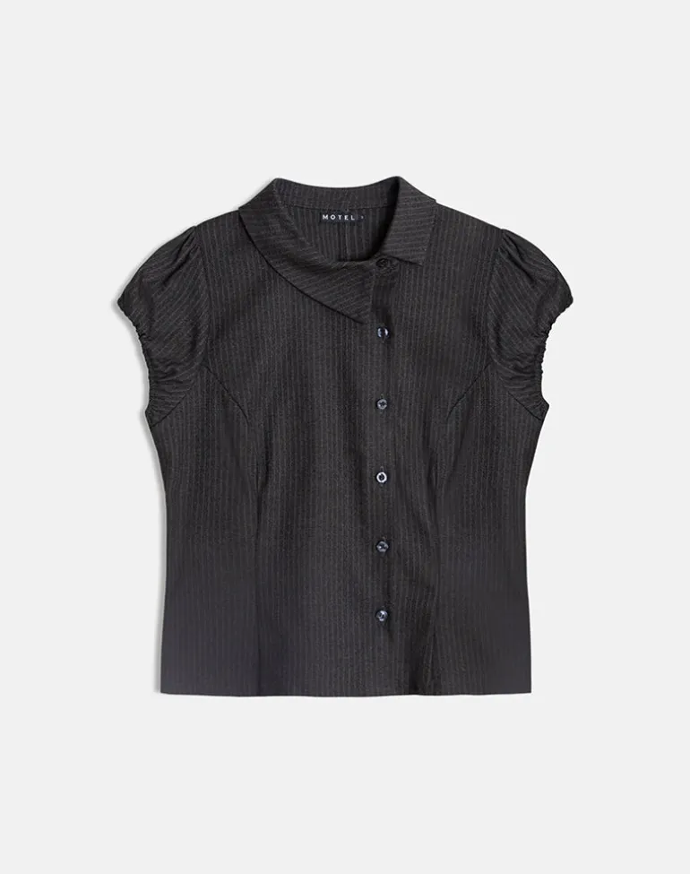 Telese Asymmetric Shirt in Dusky Pinstripe Grey