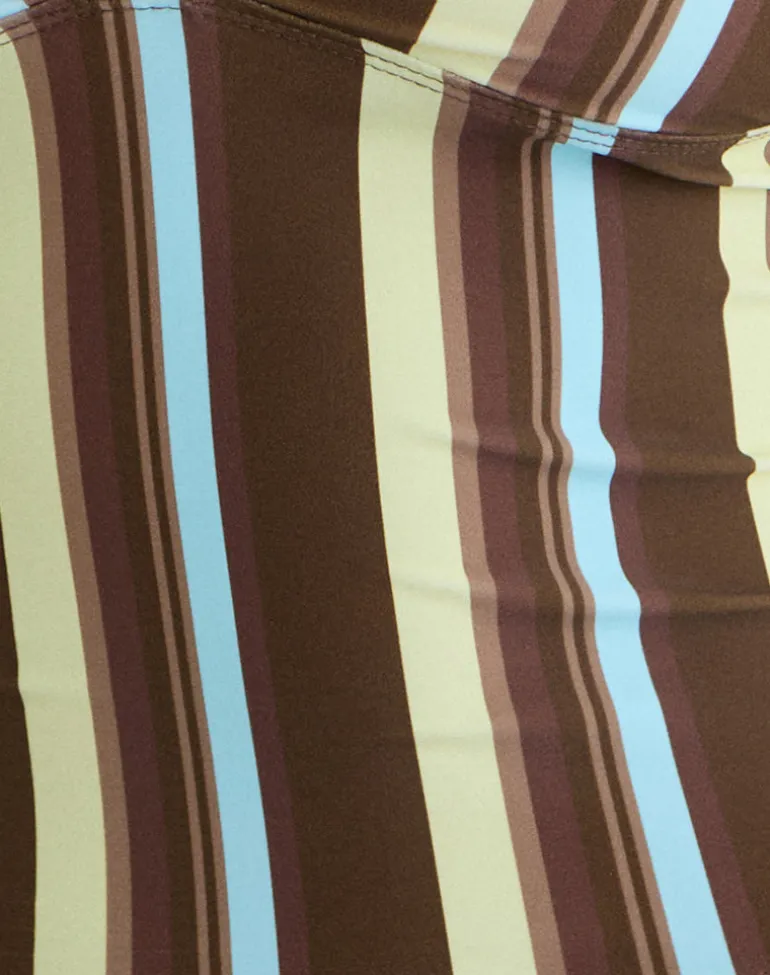 Thorin Tankini in Brown and Blue Linear Stripe