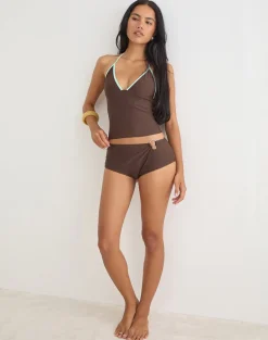 Thorin Tankini in Brown with Aqua Binding