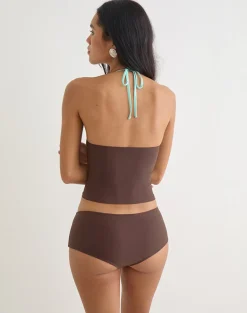 Thorin Tankini in Brown with Aqua Binding