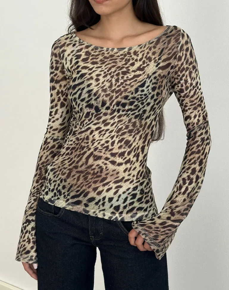 Tineko Long Sleeve Top in Leopard Dance Brown