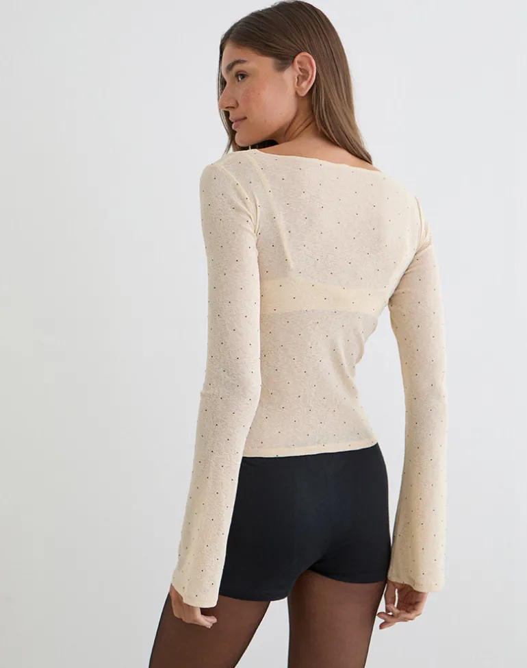 Tineko Long Sleeve Top in Polka Textured Jersey Beige