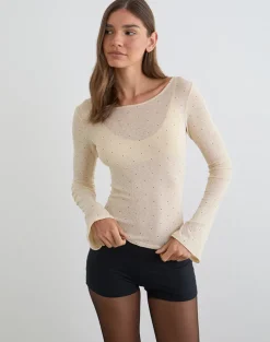 Tineko Long Sleeve Top in Polka Textured Jersey Beige