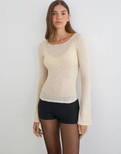 Tineko Long Sleeve Top in Polka Textured Jersey Beige