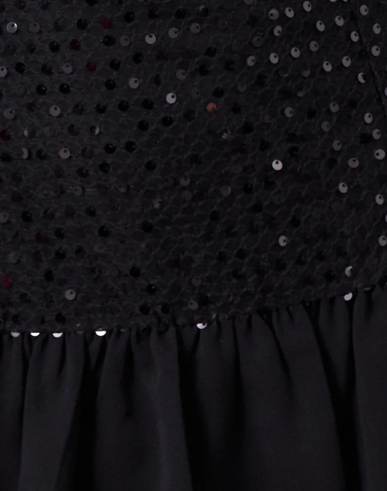 Tinosa Corset Dress in Ruffle Sequin Black