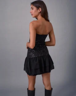 Tinosa Corset Dress in Ruffle Sequin Black