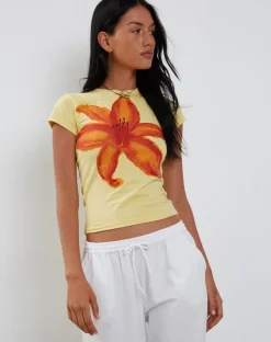 Tiona Baby Tee in Lemonade with Summer Flower Print